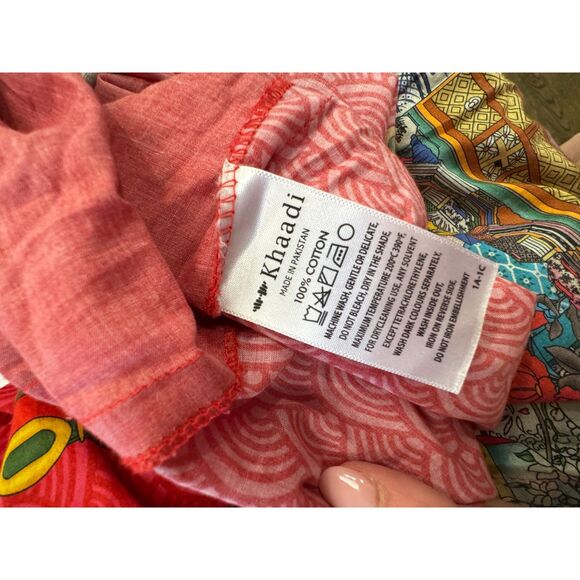 Khaadi Red Printed Cotton Tunic Dress Pearl Button Detail Size 10 - Picture 4 of 9